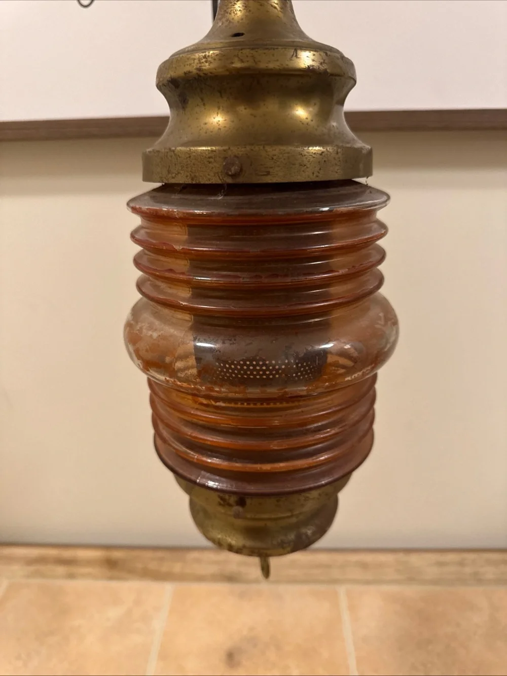 Vintage Brass Nautical Red Glass Electric Hanging Pendant Lamp